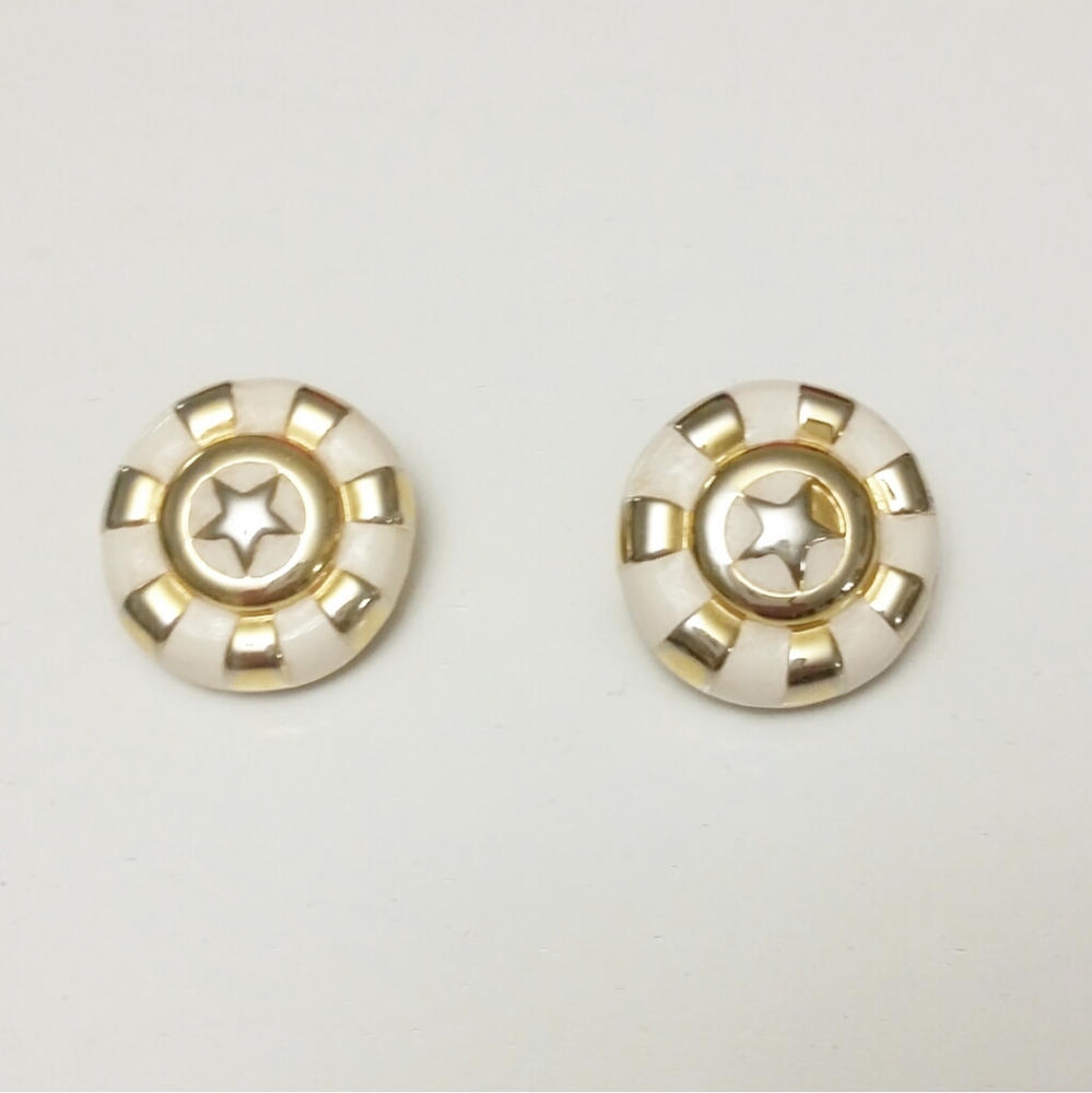 Vintage Ivory Star & Stripes Earrings - Picture 1 of 1